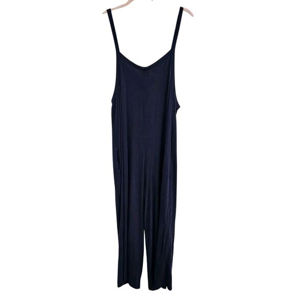 Elloh Womens Jumpsuit Small Blue Stretch Wide Leg Pants Romper Overalls Pockets - Picture 3 of 10